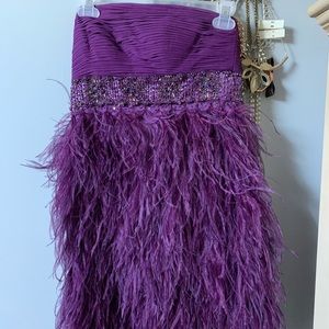Sue Wong Strapless Feather/Beaded Dress